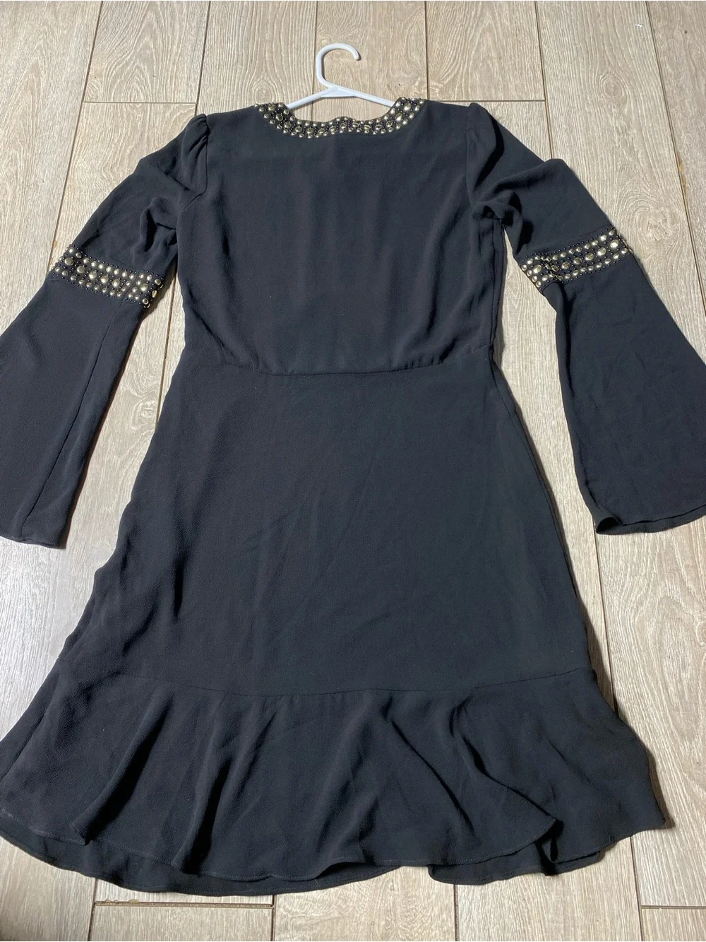 MICHAEL KORS NEW Women's Black Studded Bell-sleeve Crepe A-Line Dress XS